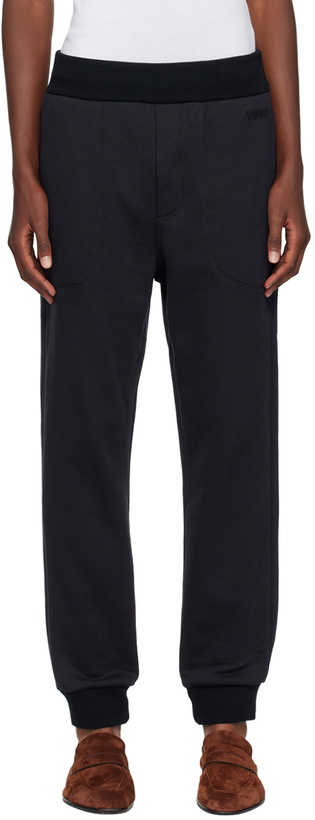 Photo: ZEGNA Navy Embroidered-Logo Sweatpants