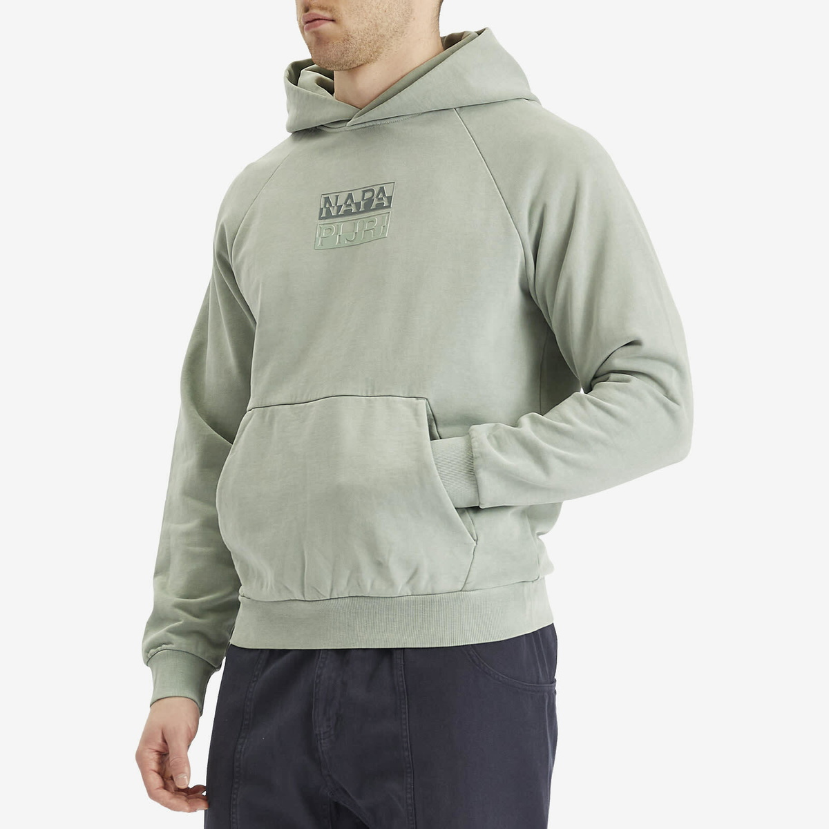 Napapijri Men's Split Logo Hoodie in Green Mil G1