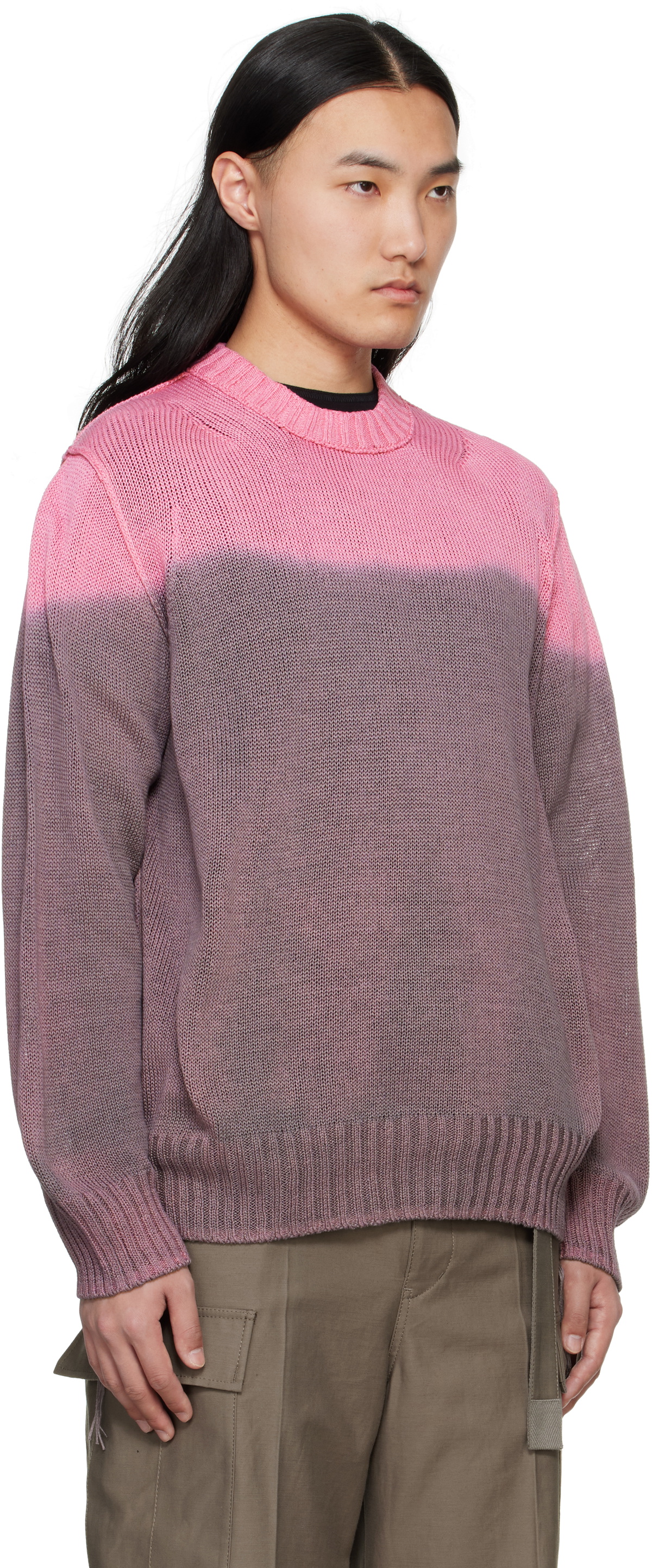 sacai Pink & Gray Garment Dye Knit Sweater Sacai