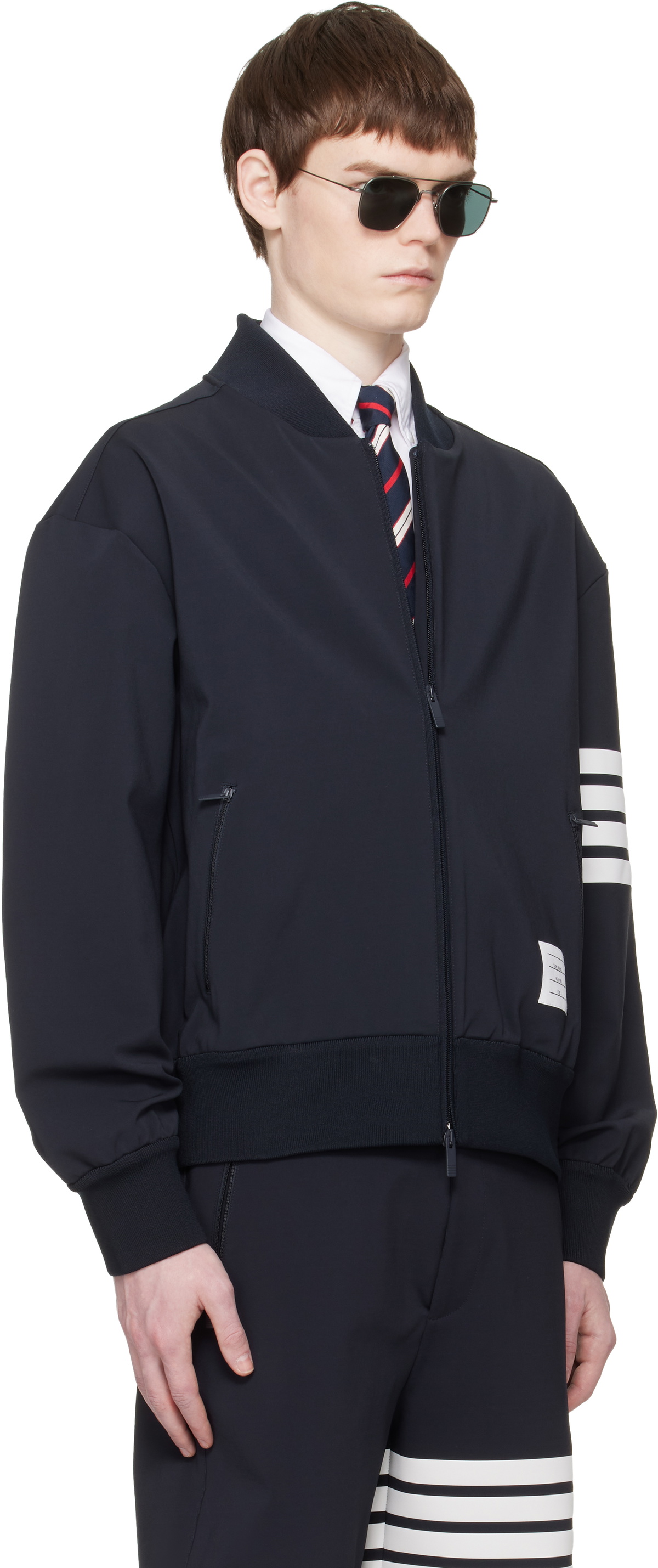 Thom Browne Navy Printed 4-Bar Bomber Jacket