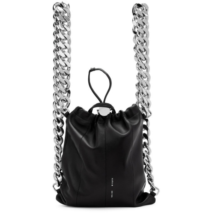 Kara Black Leather Chain Gym Backpack Kara