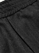 Barena - Bativoga Straight-Leg Herringbone Virgin Wool Drawstring Suit Trousers - Black