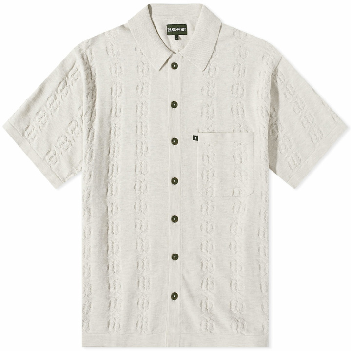 Photo: Pass~Port Men's Bath House Button Through Knitted Polo Shirt in Cream