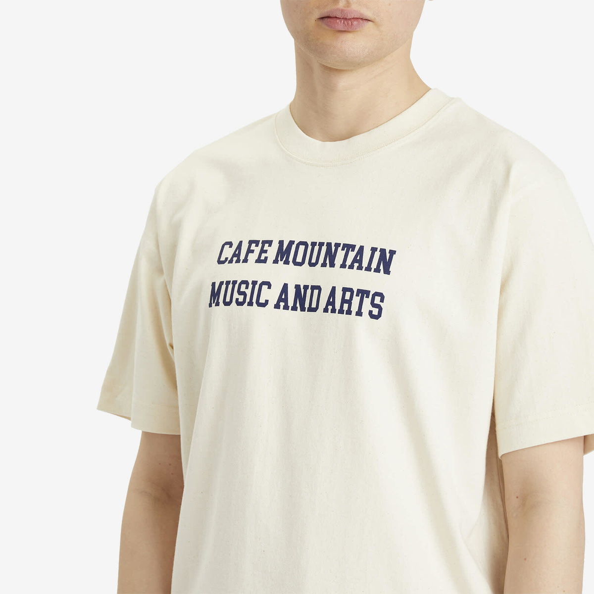 Café Mountain Men's Music And Arts T-Shirt in Vintage Ivory And Green