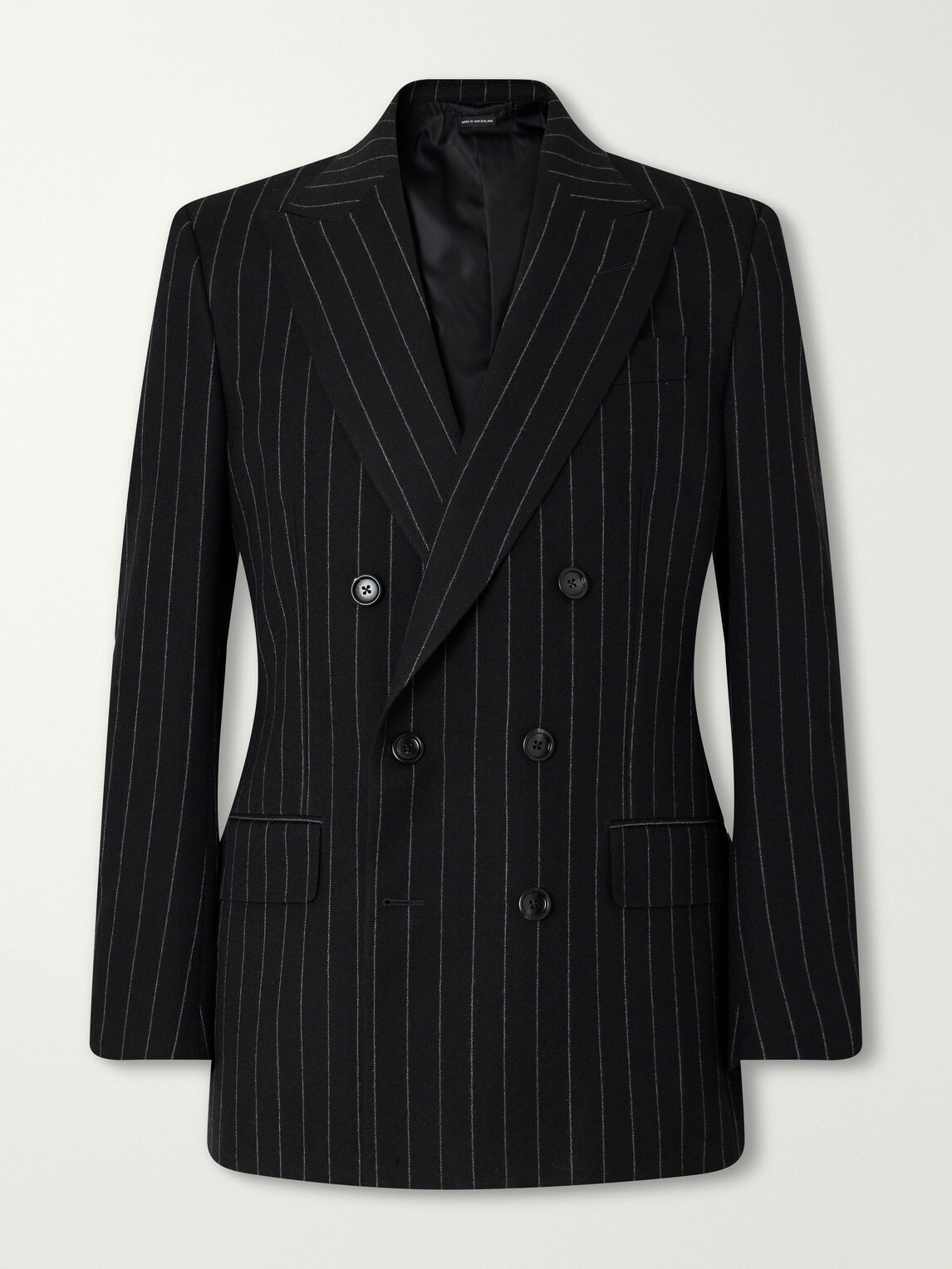 TOM FORD - Double-Breasted Pinstriped Wool-Twill Suit Jacket - Black