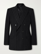 TOM FORD - Double-Breasted Pinstriped Wool-Twill Suit Jacket - Black