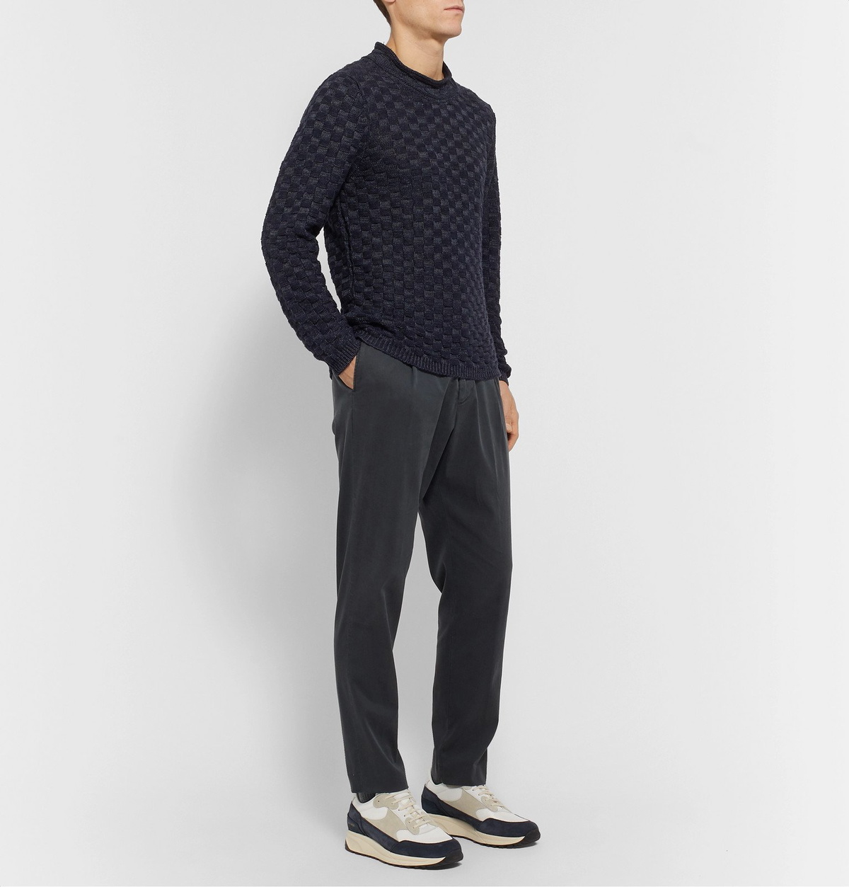 Inis Meáin - Mock-Neck Basketweave Linen and Silk-Blend Sweater