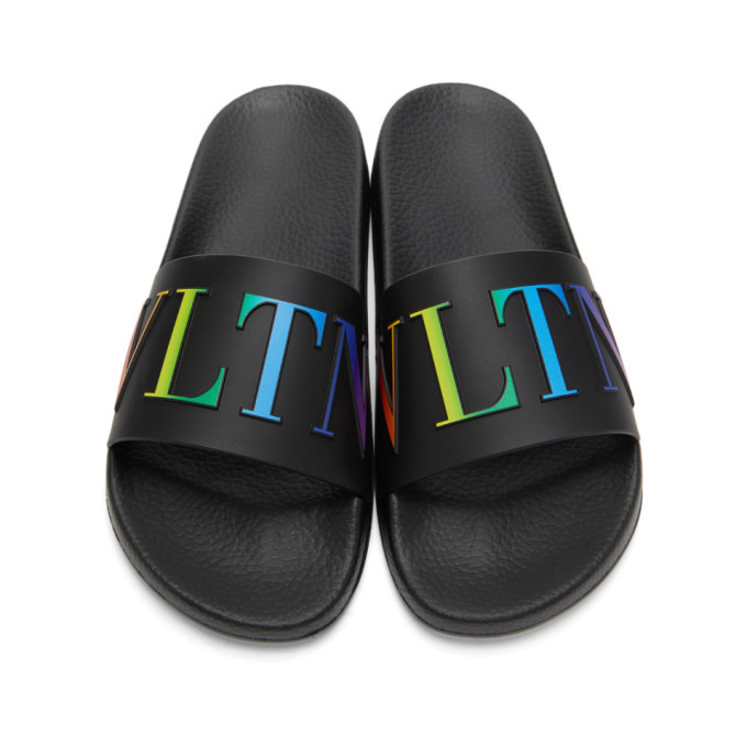 Valentino Black and Multicolor Valentino Garavani VLTN Slides