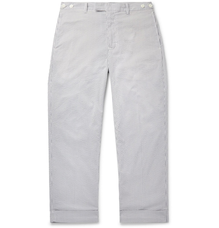 Photo: Beams Plus - Cropped Striped Seersucker Trousers - White