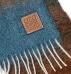 Loewe - Logo-Appliquéd Colour-Block Fringed Mohair-Blend Scarf - Brown