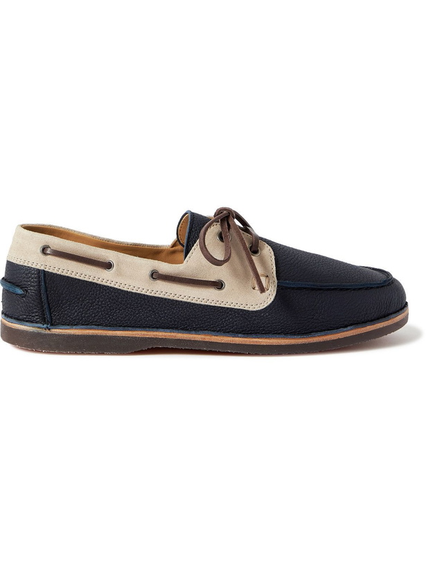 Photo: Brunello Cucinelli - Suede-Trimmed Full-Grain Leather Boat Shoes - Blue