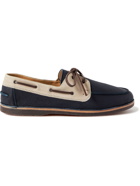 Brunello Cucinelli - Suede-Trimmed Full-Grain Leather Boat Shoes - Blue