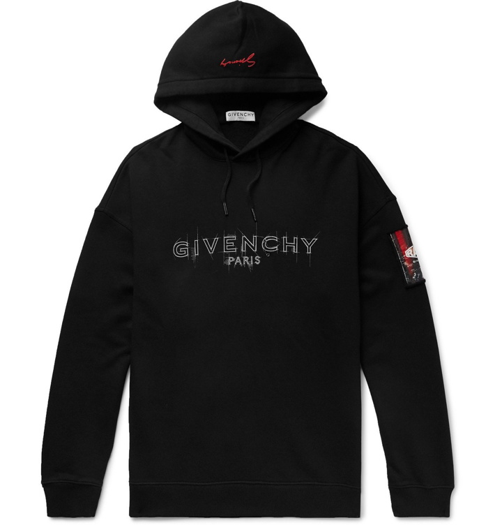 Photo: Givenchy - Logo-Print Appliquéd Loopback Cotton-Jersey Hoodie - Black