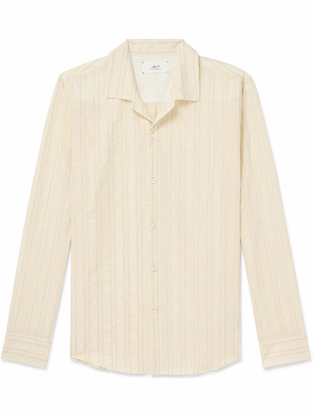 Photo: Mr P. - Camp-Collar Embroidered Striped Cotton and Linen-Blend Shirt - Neutrals