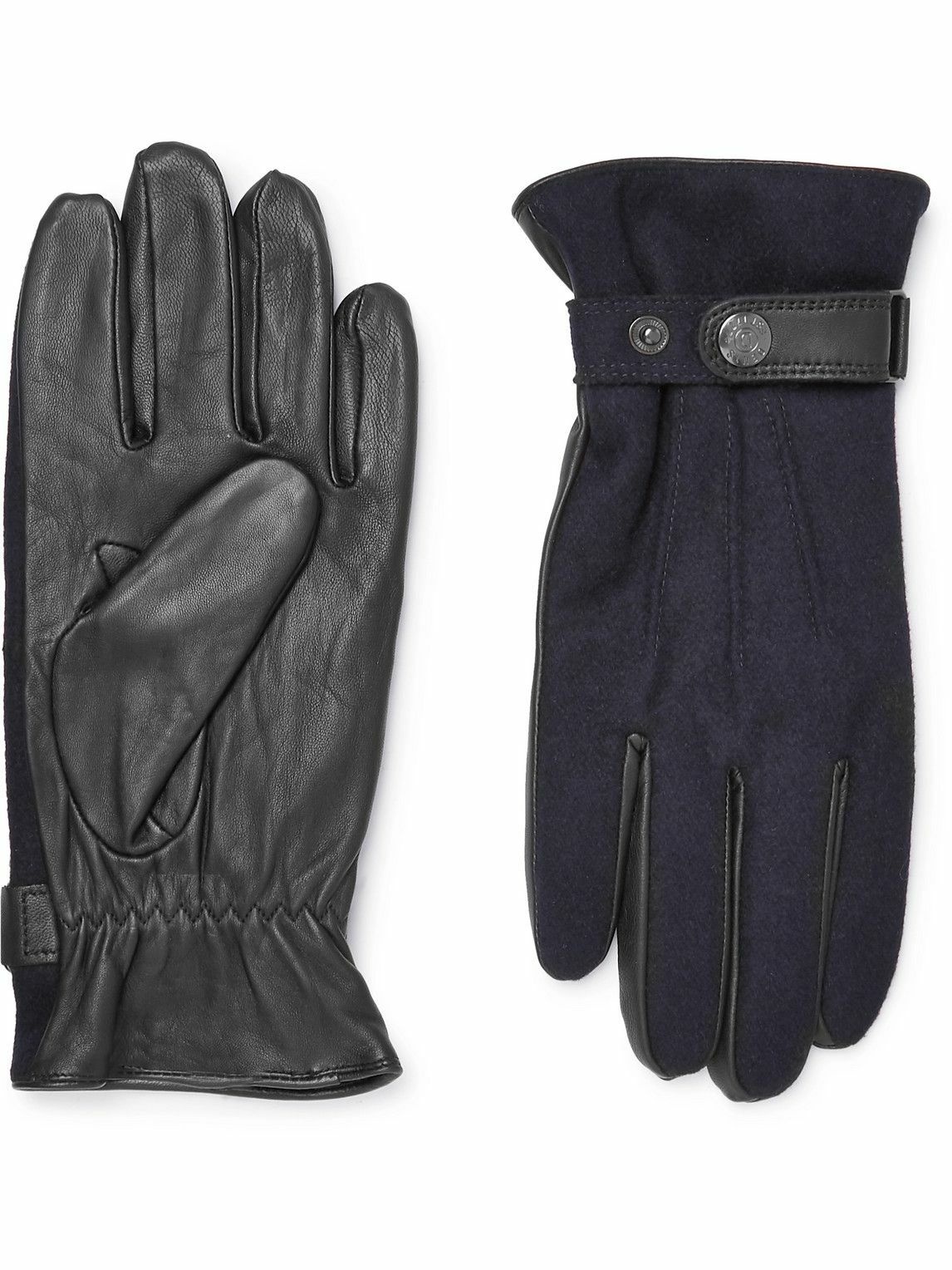 Dents - Flannel and Leather Gloves - Blue