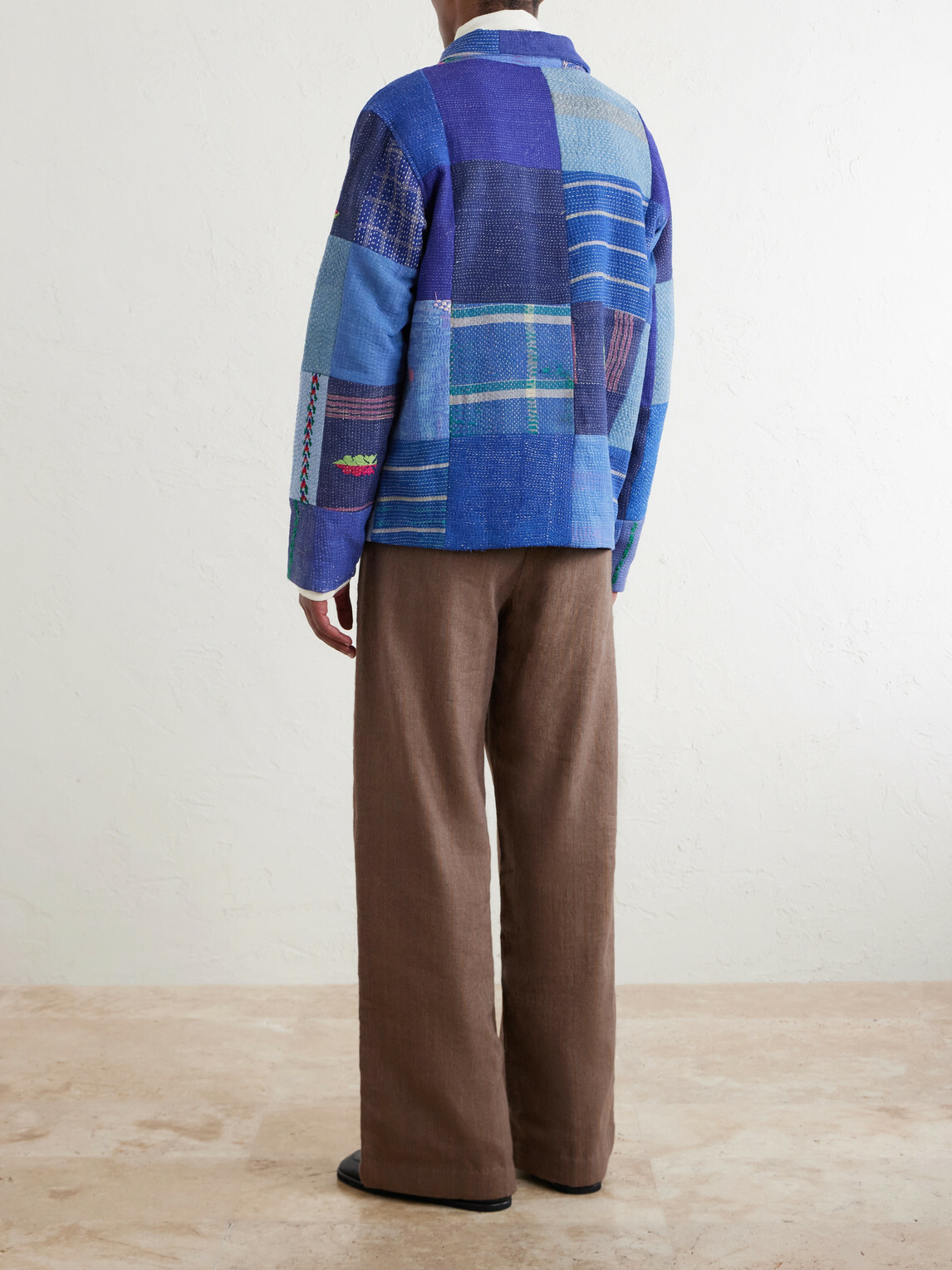 Kartik Research - Kantha Patchwork Embroidered Cotton Jacket - Blue