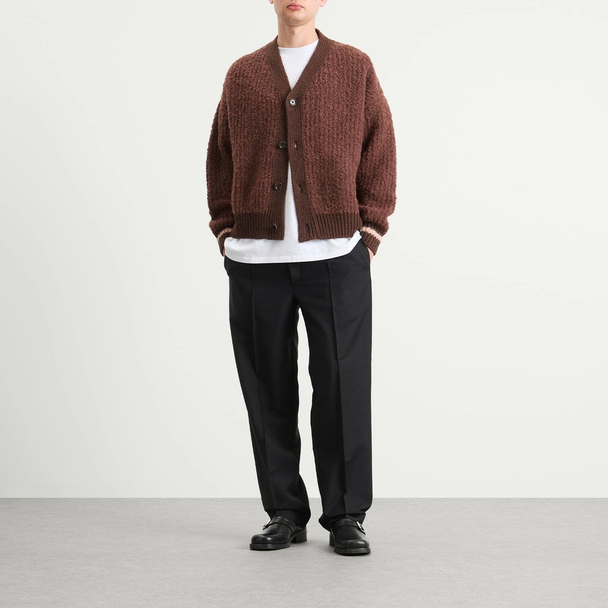 A Kind of Guise Men's Khuder Knit Cardigan in Burgundy Moose Boucle
