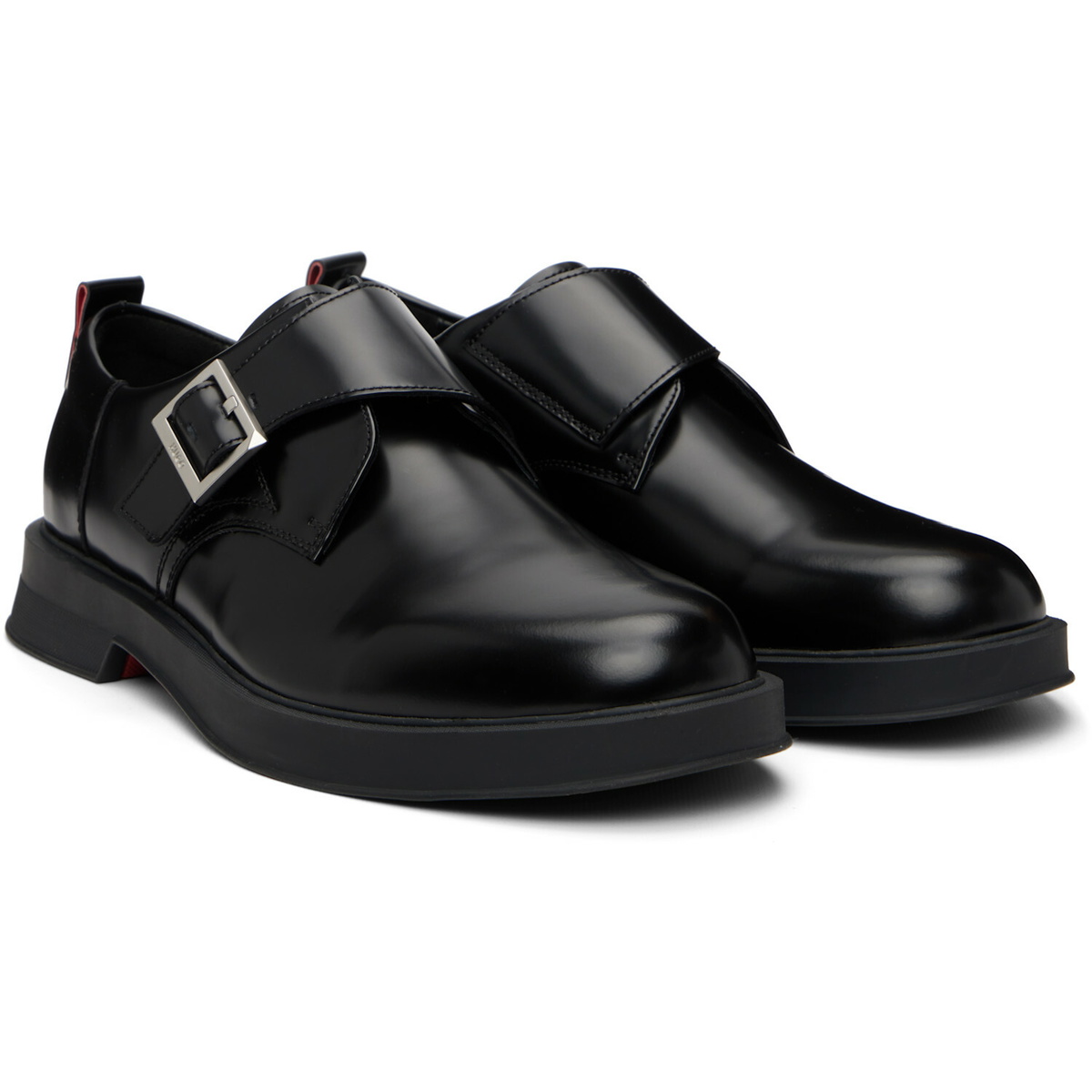 Hugo Black Leather Logo Buckle Monkstraps