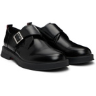 Hugo Black Leather Logo Buckle Monkstraps