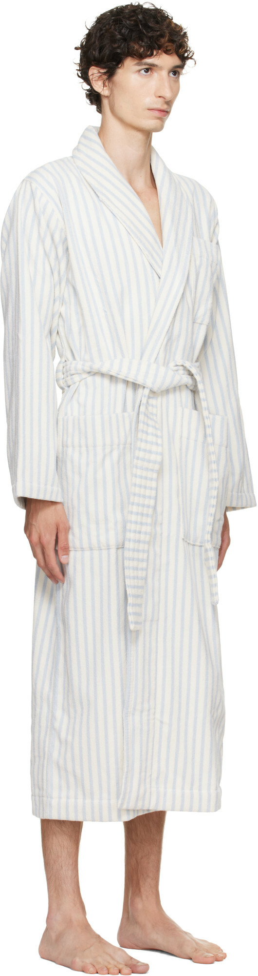 Tekla White & Blue Terry Classic Bathrobe