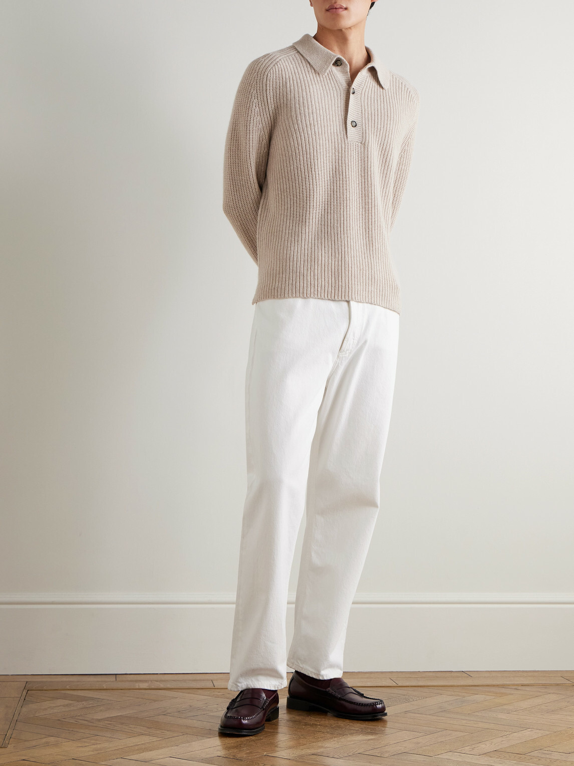 Allude - Ribbed Virgin Wool and Cashmere-Blend Polo Sweater - Neutrals