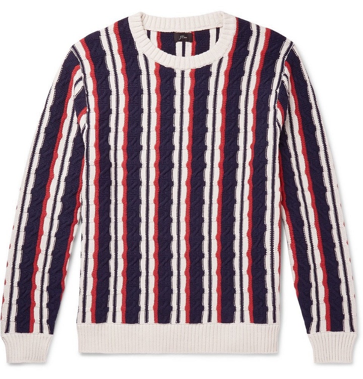 Photo: J.Crew - Striped Cable-Knit Cotton Sweater - Navy