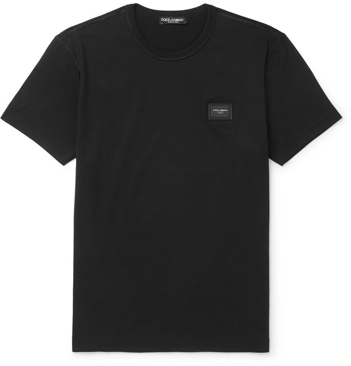Photo: Dolce & Gabbana - Slim-Fit Logo-Appliquéd Cotton-Jersey T-Shirt - Black