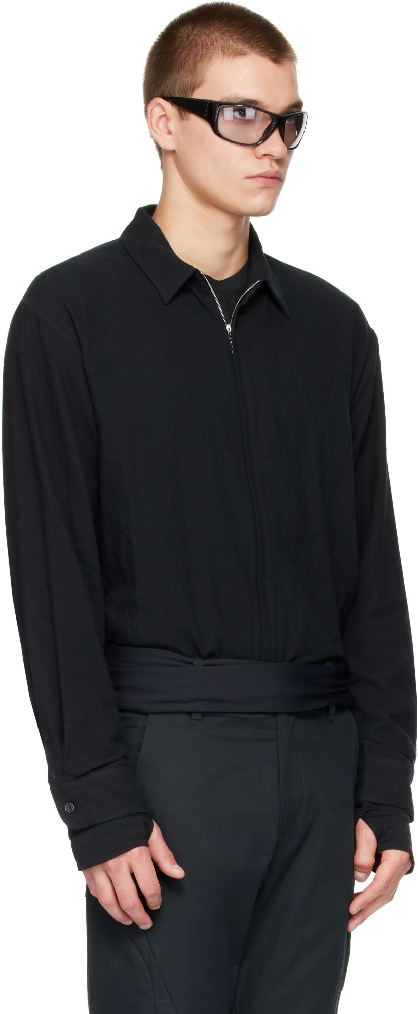 POST ARCHIVE FACTION (PAF) Black Zip Shirt Jacket