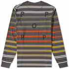 Pop Trading Company Men's Long Sleeve Rainbow Stripe Logo T-Shirt in Charcoal