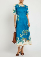 Alemais Luda Printed Linen Midi Dress Blue