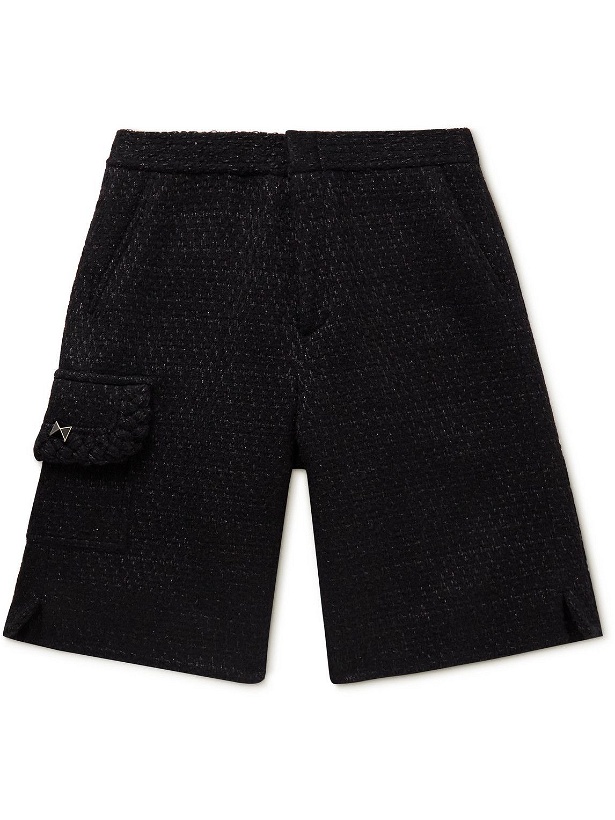 Photo: Valentino - Wide-Leg Rockstud-Embellished Metallic Bouclé-Tweed Bermuda Shorts - Black