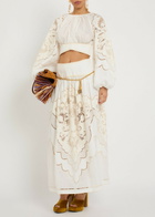 Zimmermann Daylight Embroidered Linen Maxi Skirt Cream