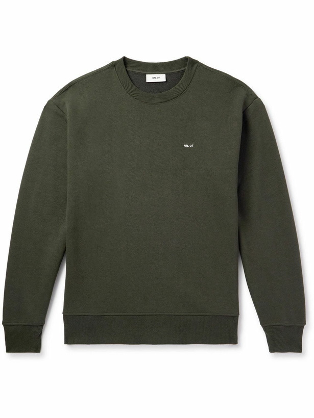 Photo: NN07 - Briggs 3504 Logo-Embroidered Organic Cotton-Blend Jersey Sweatshirt - Green