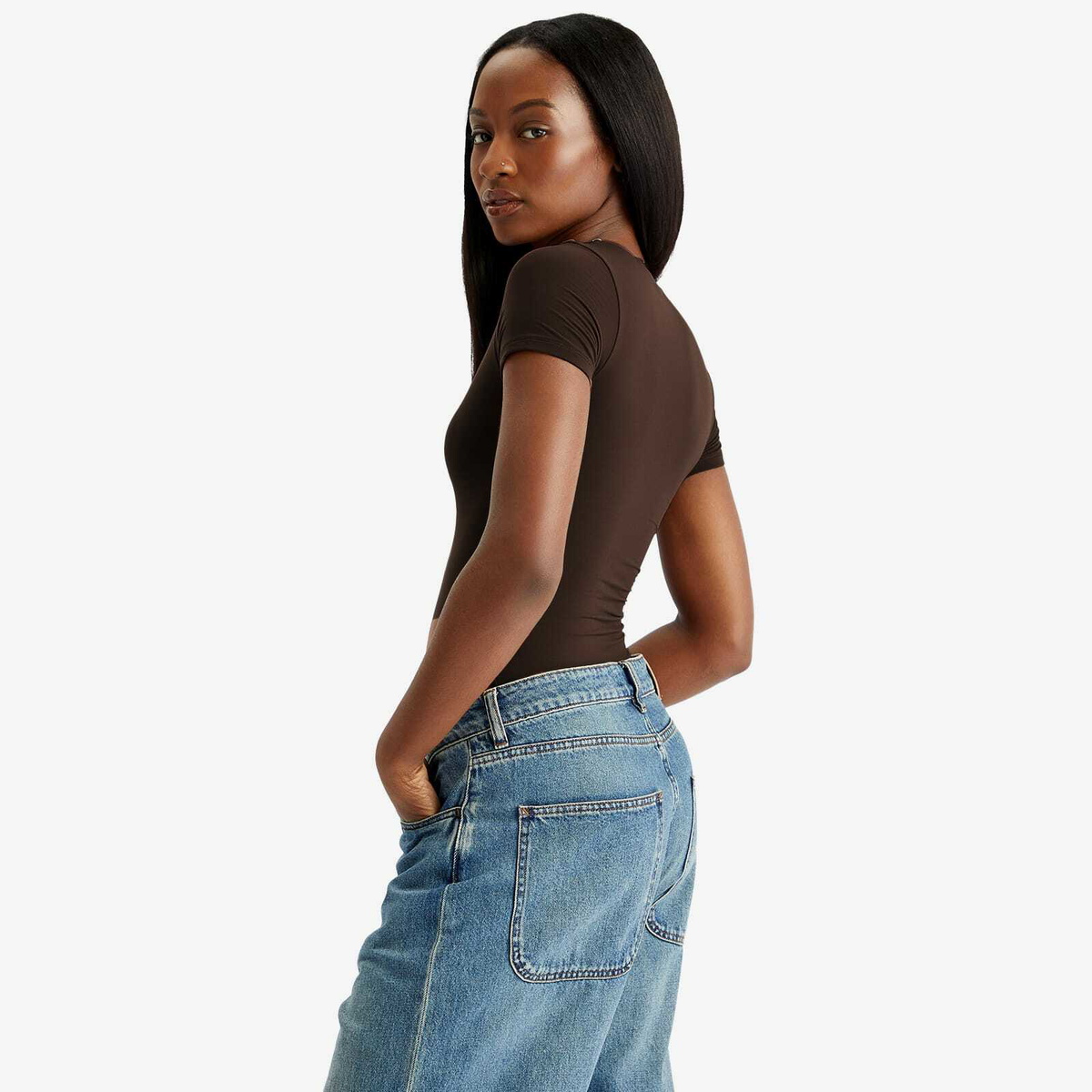 SKIMS Women's Fits Everybody T-Shirt Bodysuit in Cocoa