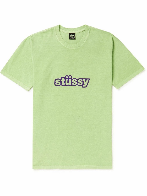Photo: Stussy - Logo-Print Garment-Dyed Cotton-Jersey T-Shirt - Green