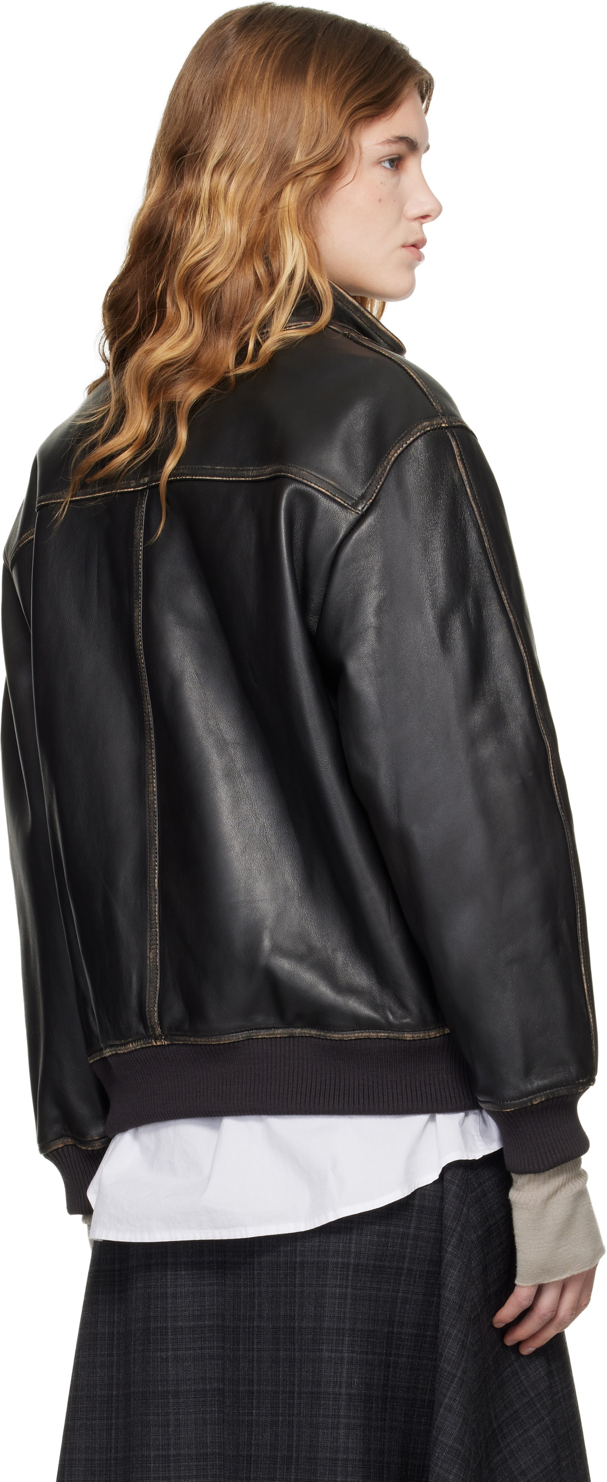 Dunst Black Stand Collared Leather Jacket