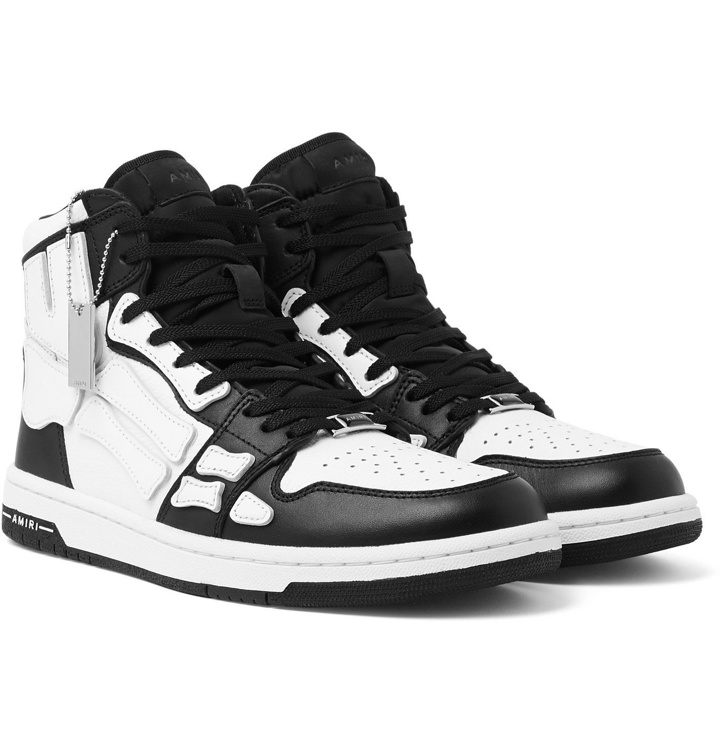 Photo: AMIRI - Skel-Top Grosgrain-Trimmed Colour-Block Leather High-Top Sneakers - Black