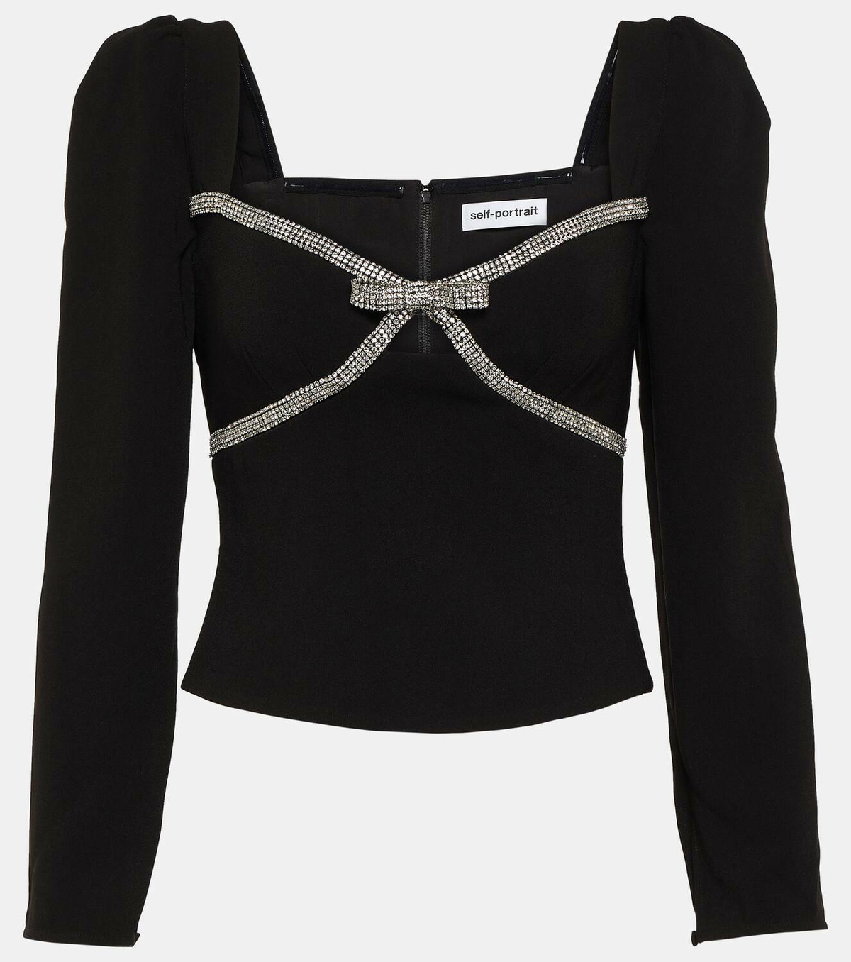 Self-Portrait Bow embellished crêpe crop top Self-Portrait