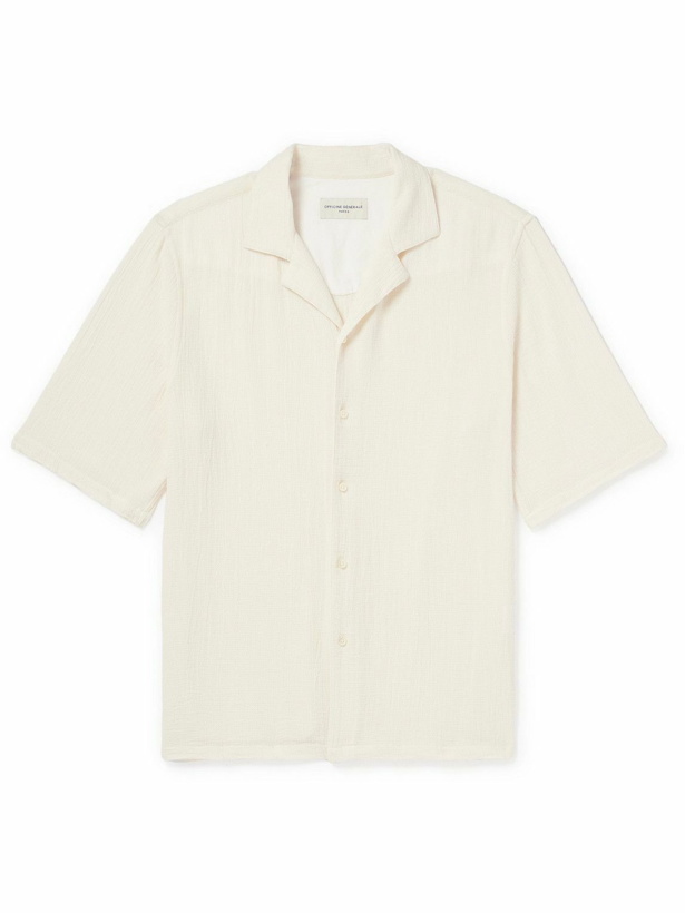 Photo: Officine Générale - Eren Camp-Collar Textured-Cotton Shirt - Neutrals