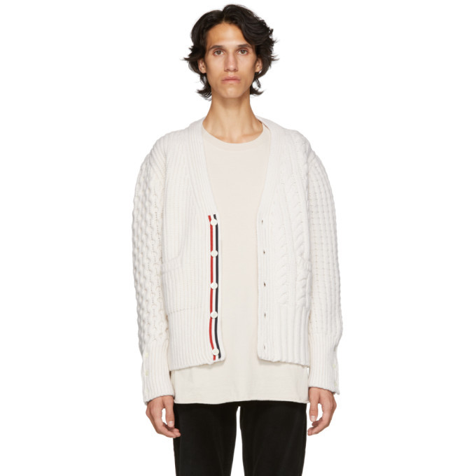 Photo: Thom Browne Off-White Funmix Classic V-Neck Cardigan