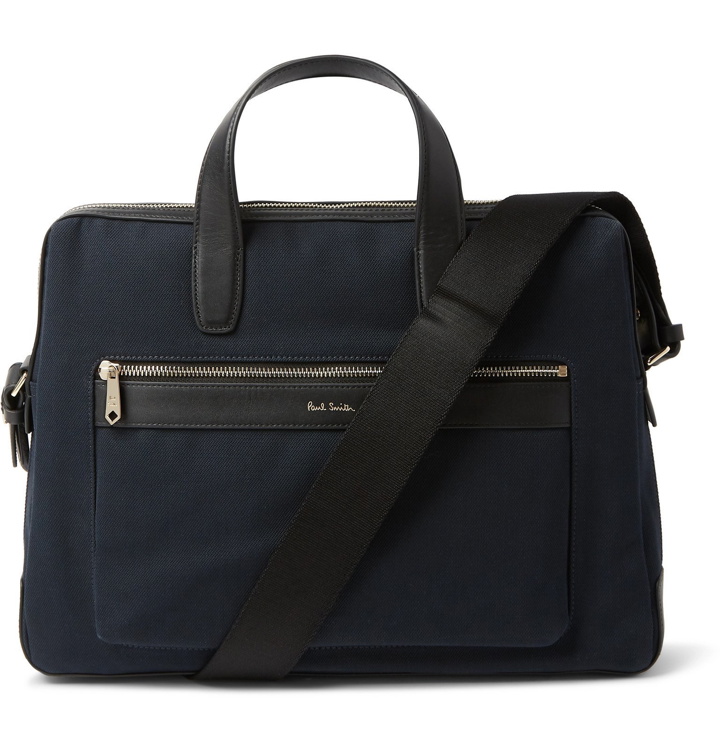 Photo: Paul Smith - Leather-Trimmed Canvas Briefcase - Blue