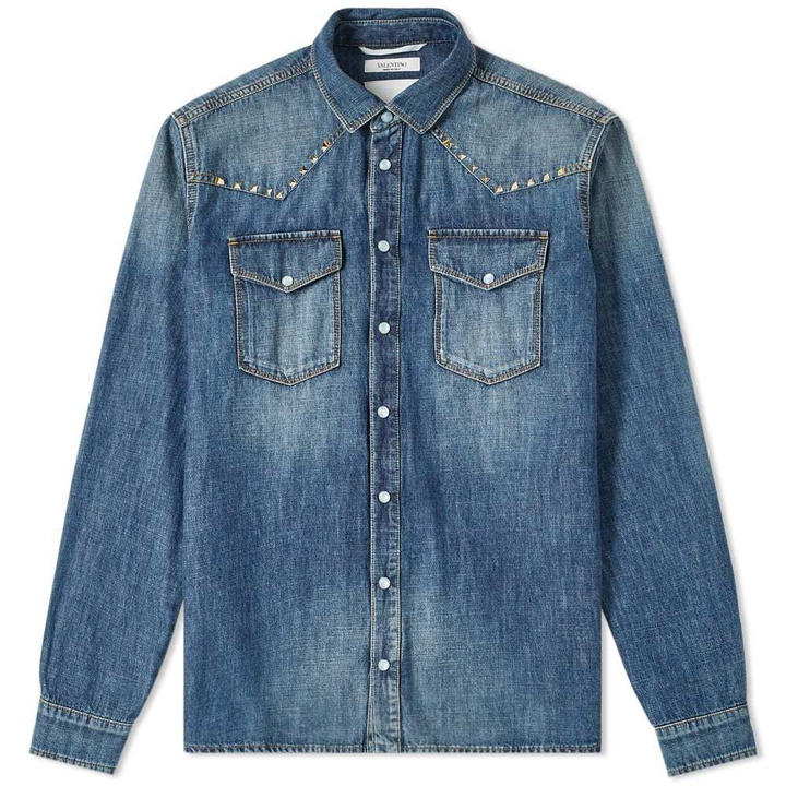 Photo: Valentino Rockstud Untitled Western Denim Shirt Blue