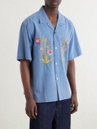 Kardo - Ronen Convertible-Collar Embroidered Cotton Shirt - Blue