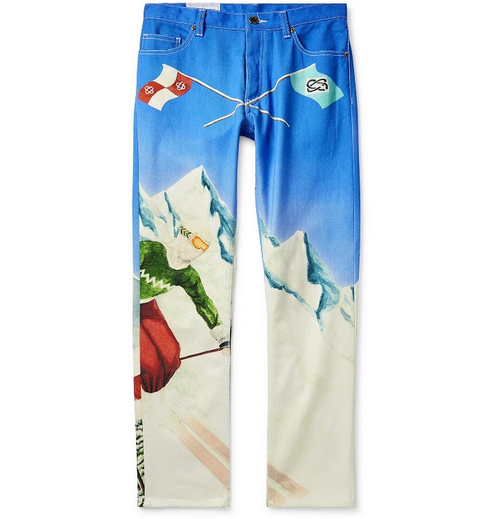 Photo: Casablanca - Slim-Fit Cropped Printed Denim Jeans - Blue