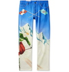 Casablanca - Slim-Fit Cropped Printed Denim Jeans - Blue