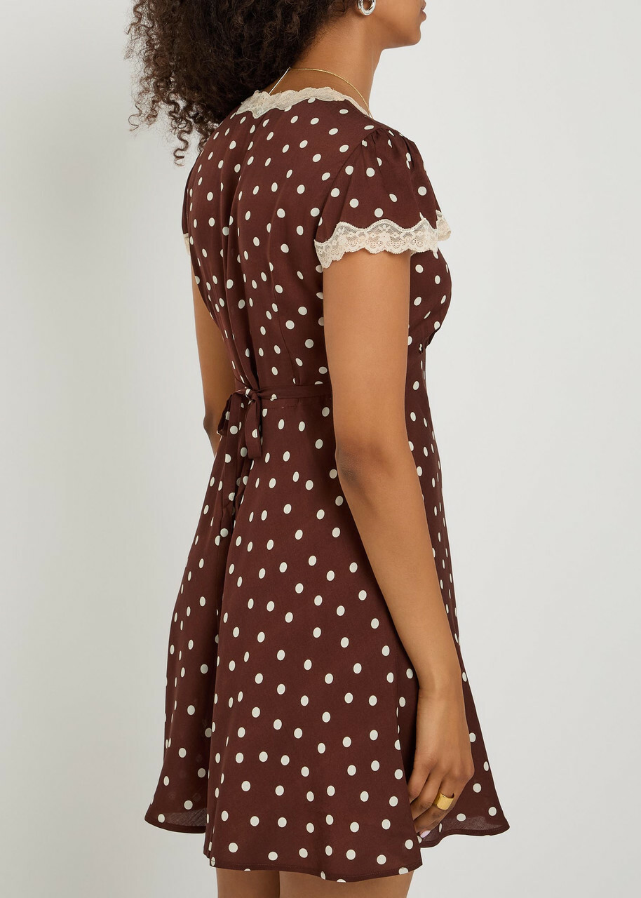 Rixo Cely Polka dot Crepe de Chine Mini Dress Brown