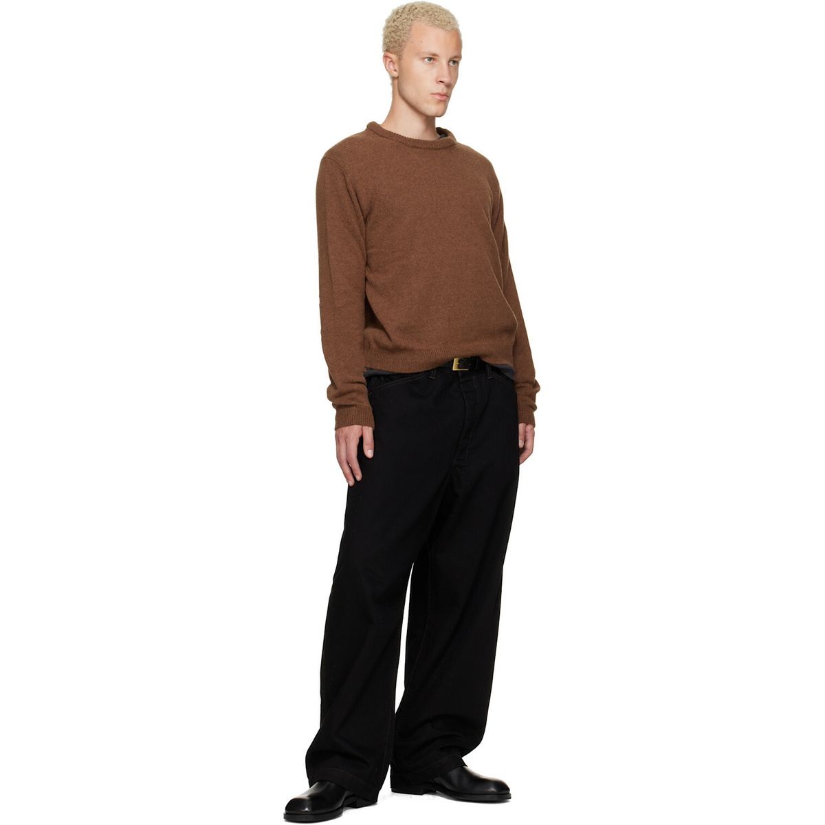 LEMAIRE Brown Crew-Neck Alpaca Wool Blend Sweater