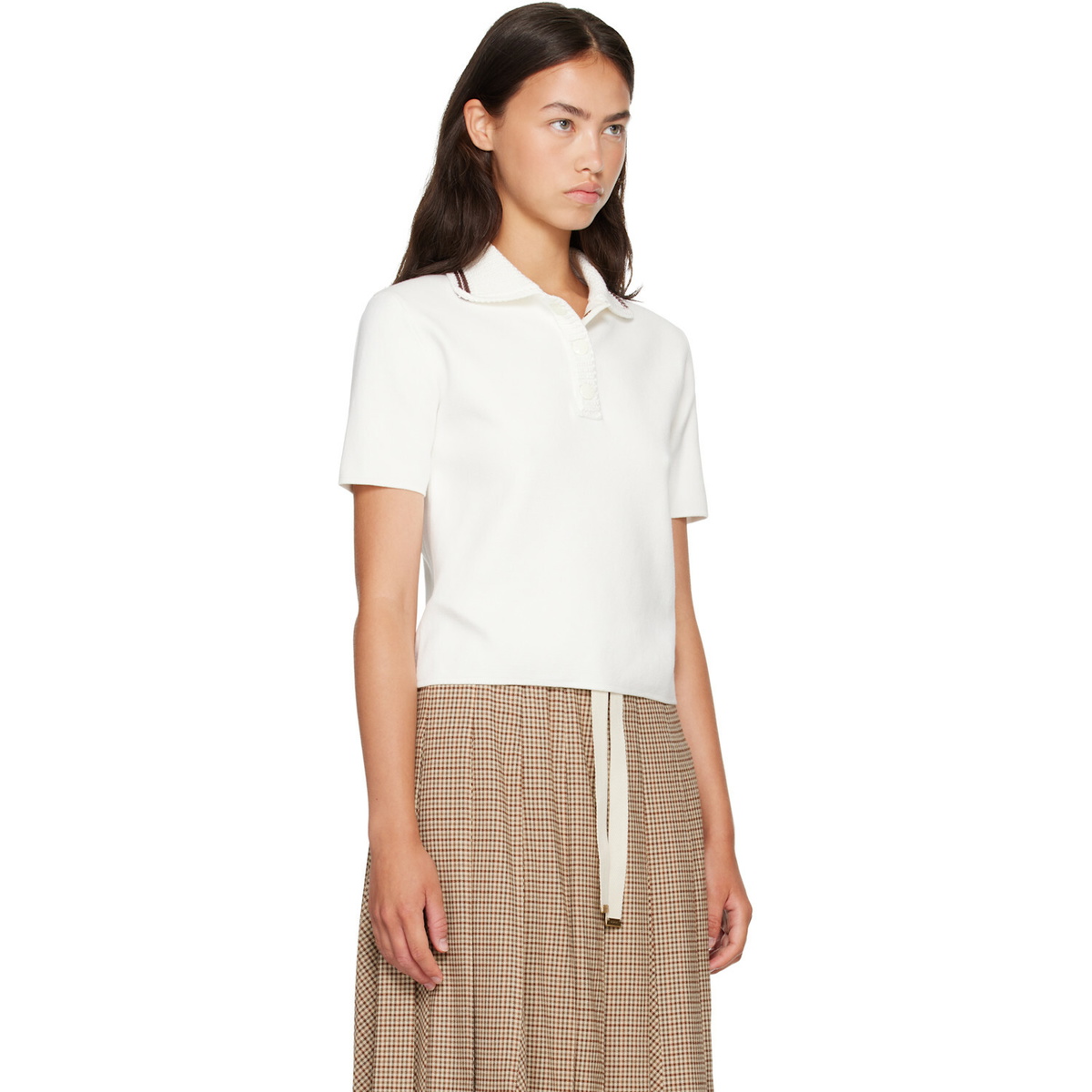 Moncler White Cotton Knit Polo