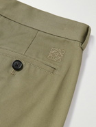 LOEWE - Wide-Leg Pleated Logo-Embroidered Cotton-Twill Trousers - Green