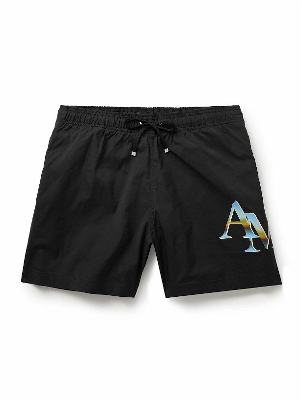 Photo: AMIRI - Straight-Leg Mid-Length Logo-Print Swim Shorts - Black